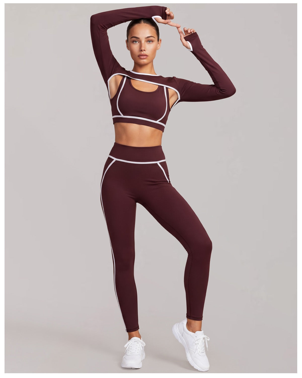 Nude 3 piece sport yoga suit women's high end shoulder top shockproof bra running tight sets