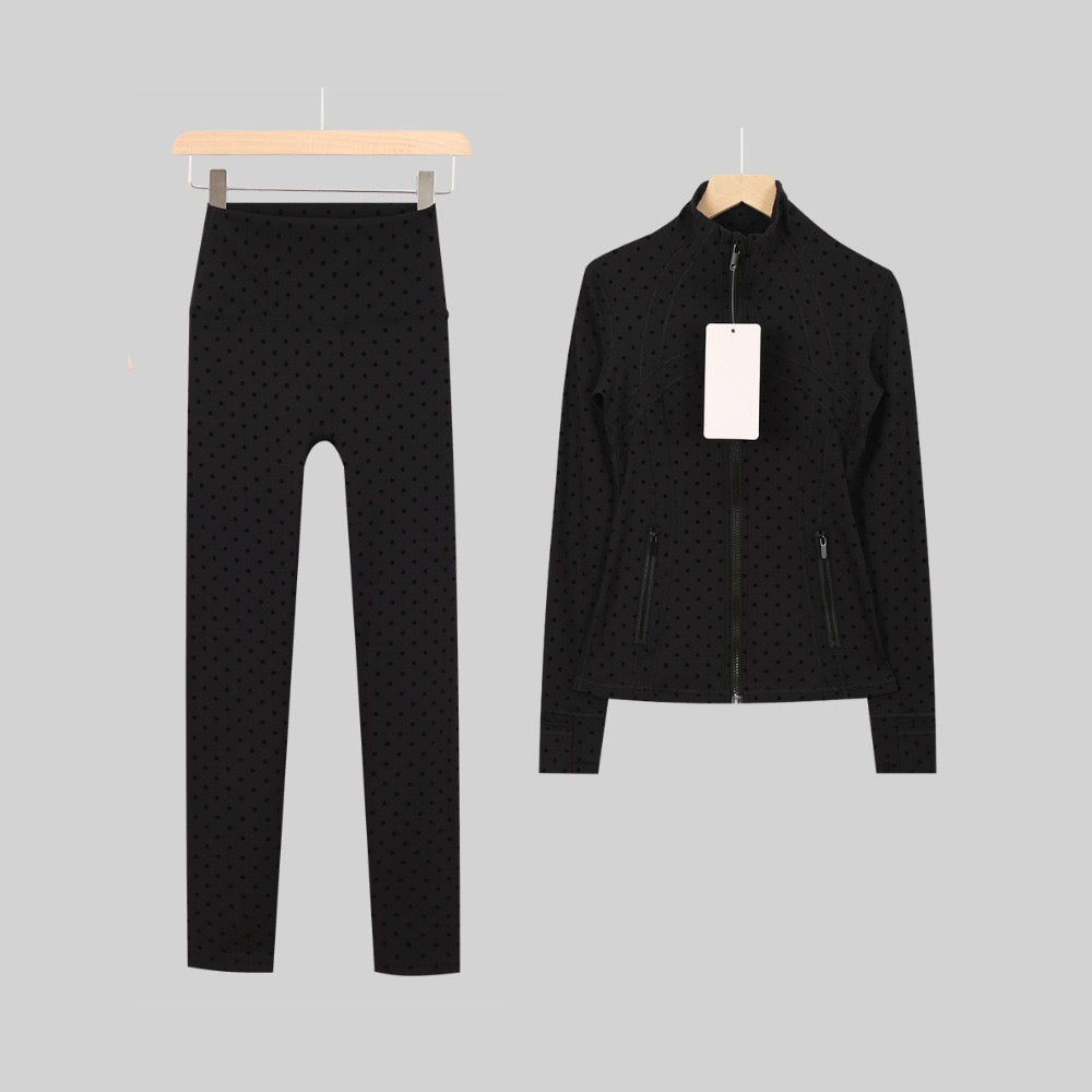 Polka-Dot Legging & Stand-Collar Jacket Set