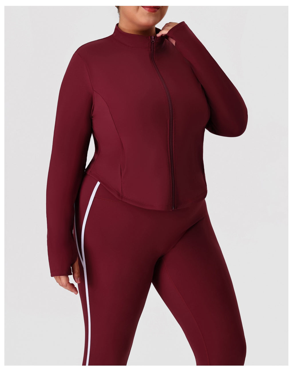 Plus Size Yoga Set — Stand Collar Jacket & Cropped Pants