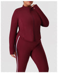 Plus Size Yoga Set — Stand Collar Jacket & Cropped Pants