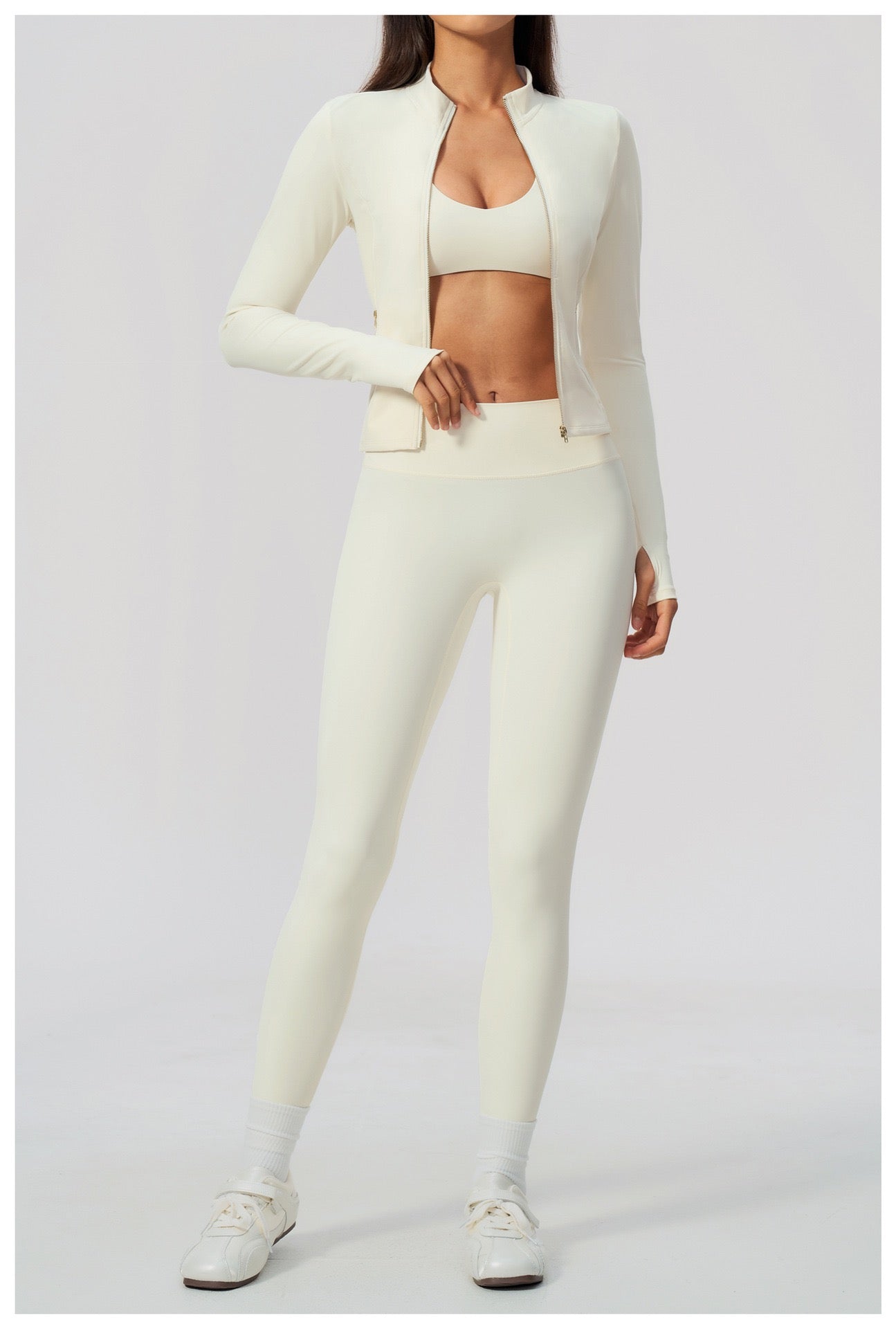 Three-Piece Fitness Set — Sports Jacket, Top & Leggings