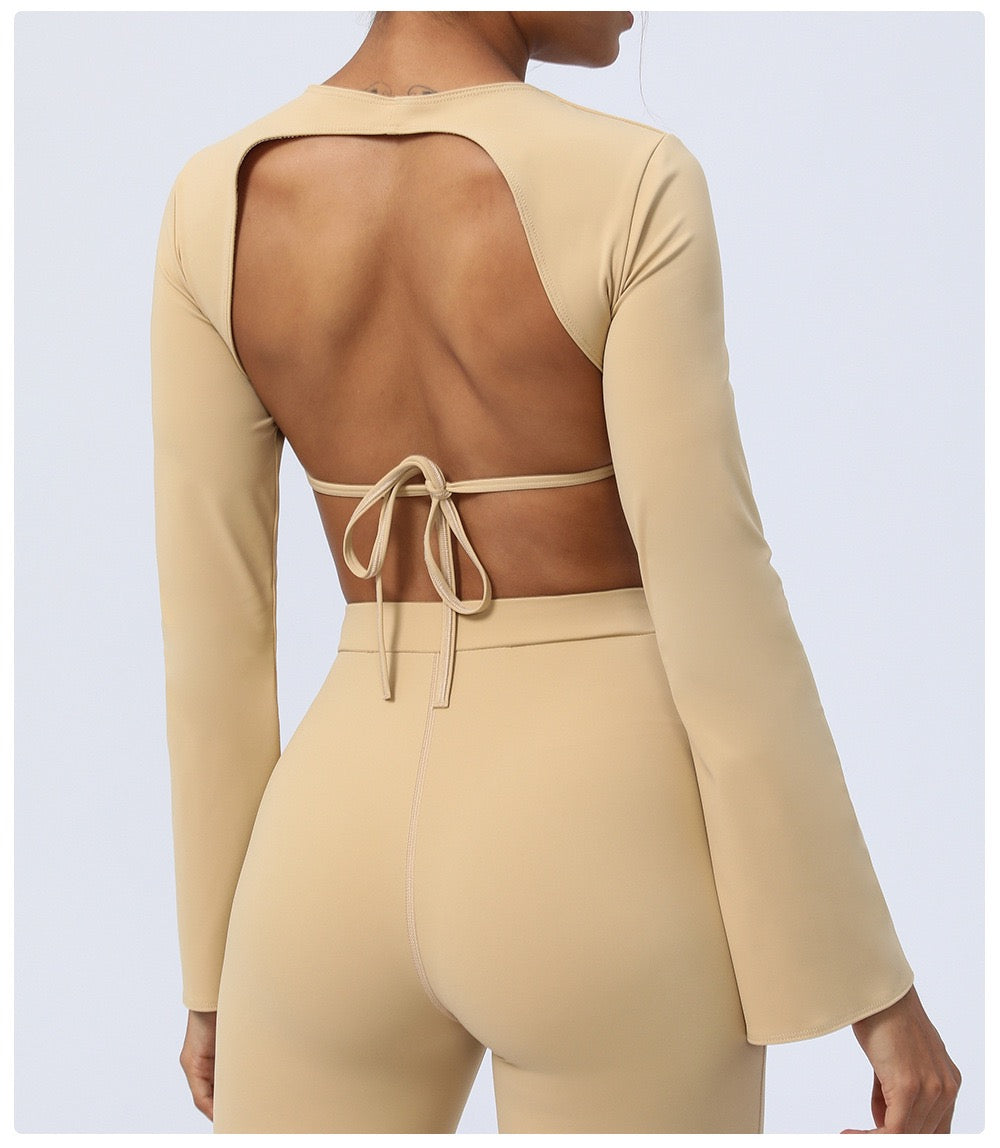 Backless Two-Piece Yoga Suit — Flared Pants