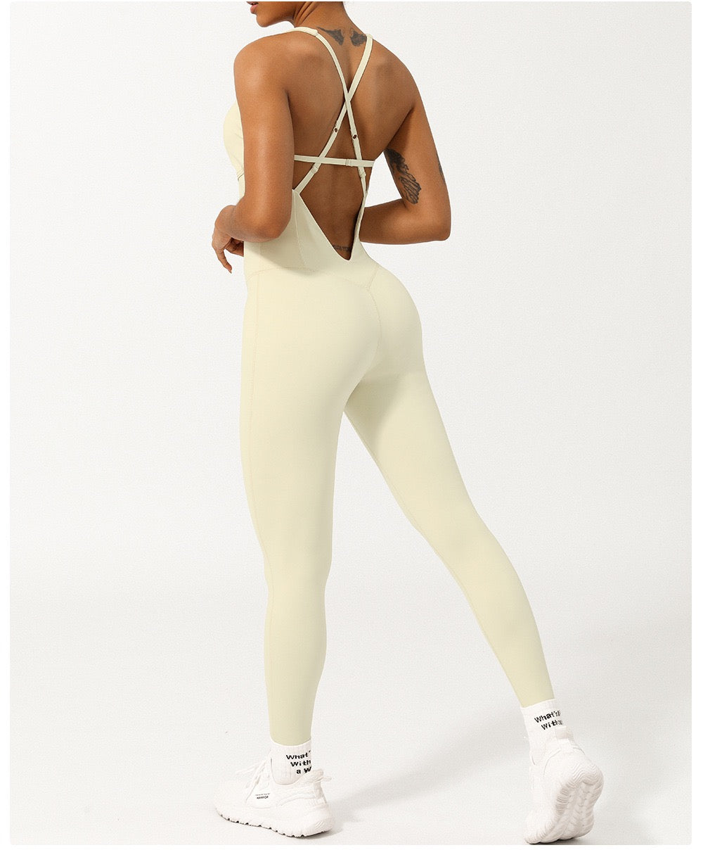 Elastic Tight Yoga Fishbone One-Piece Suit with Adjustable Shoulder Straps and Figure-Controlling Yoga Clothes
