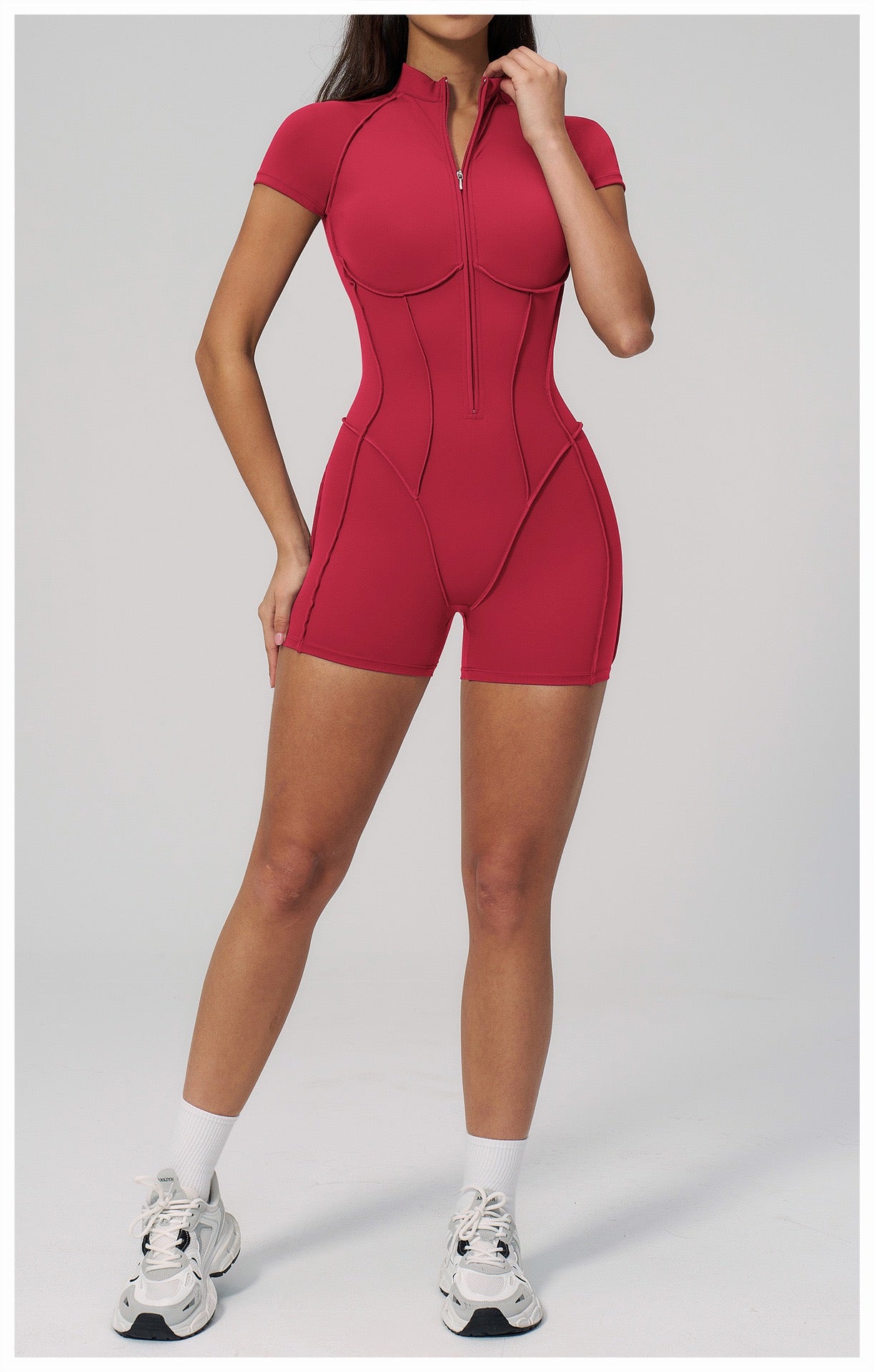 Jumpsuit with Stand-Up Collar and Zipper, Suitable for Gym, Home Training, Butt-Lifting Yoga Jumpsuit