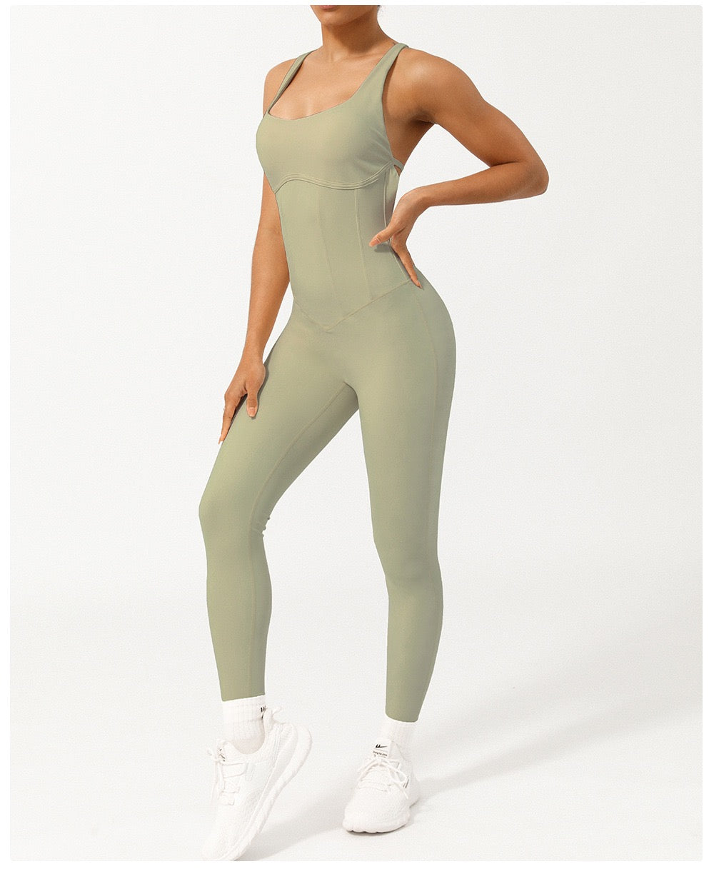Elastic Tight Yoga Fishbone One-Piece Suit with Adjustable Shoulder Straps and Figure-Controlling Yoga Clothes