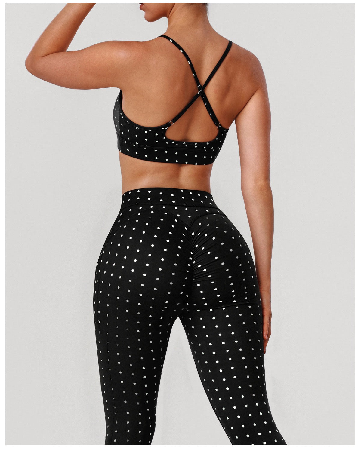 New Polka Dot Breathable Yoga Set with Crisscross Straps High-Waisted Two-Piece Fitness Training Sports Outfit
