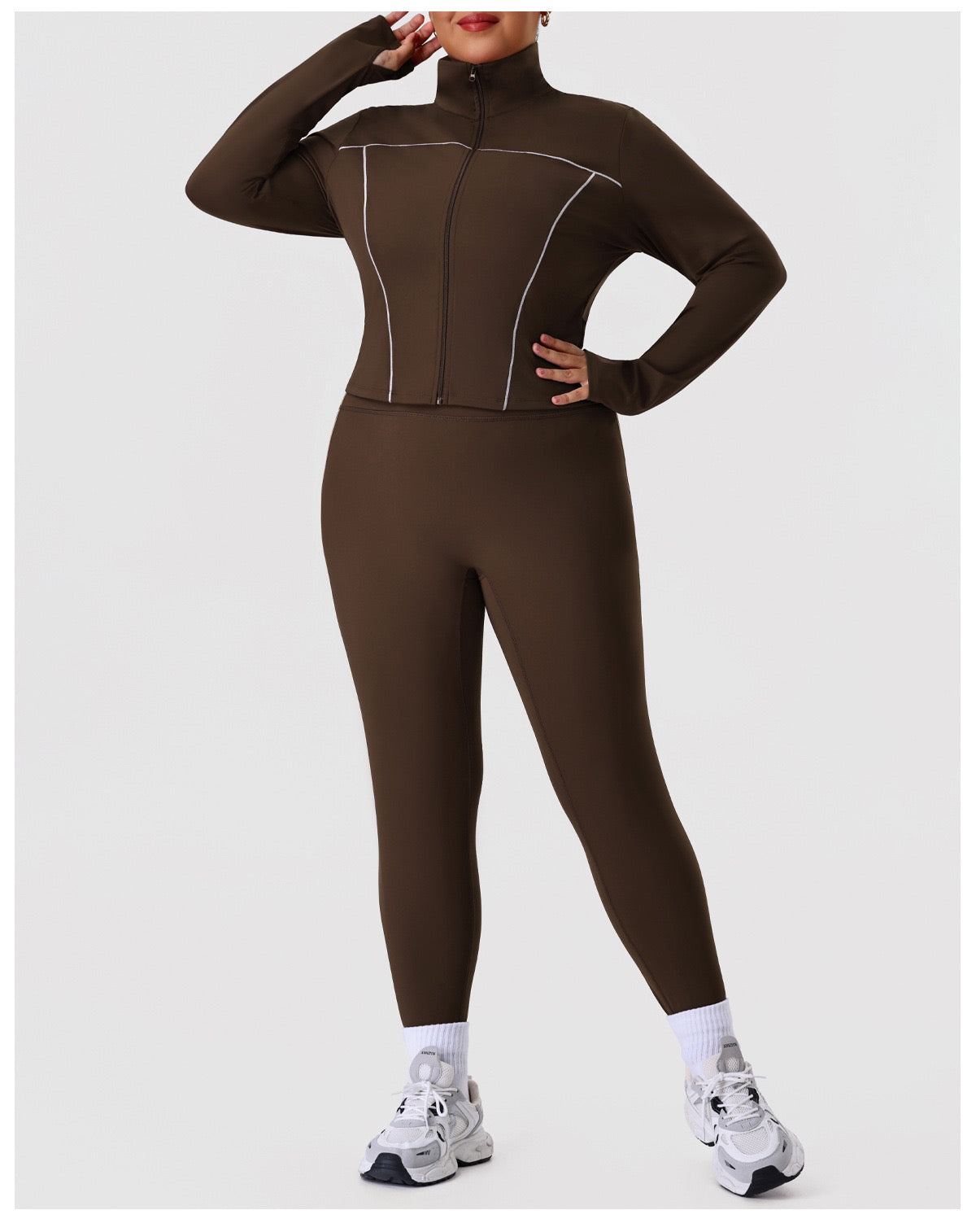 Plus Size Zip-Up Jacket & Sweatpants Set