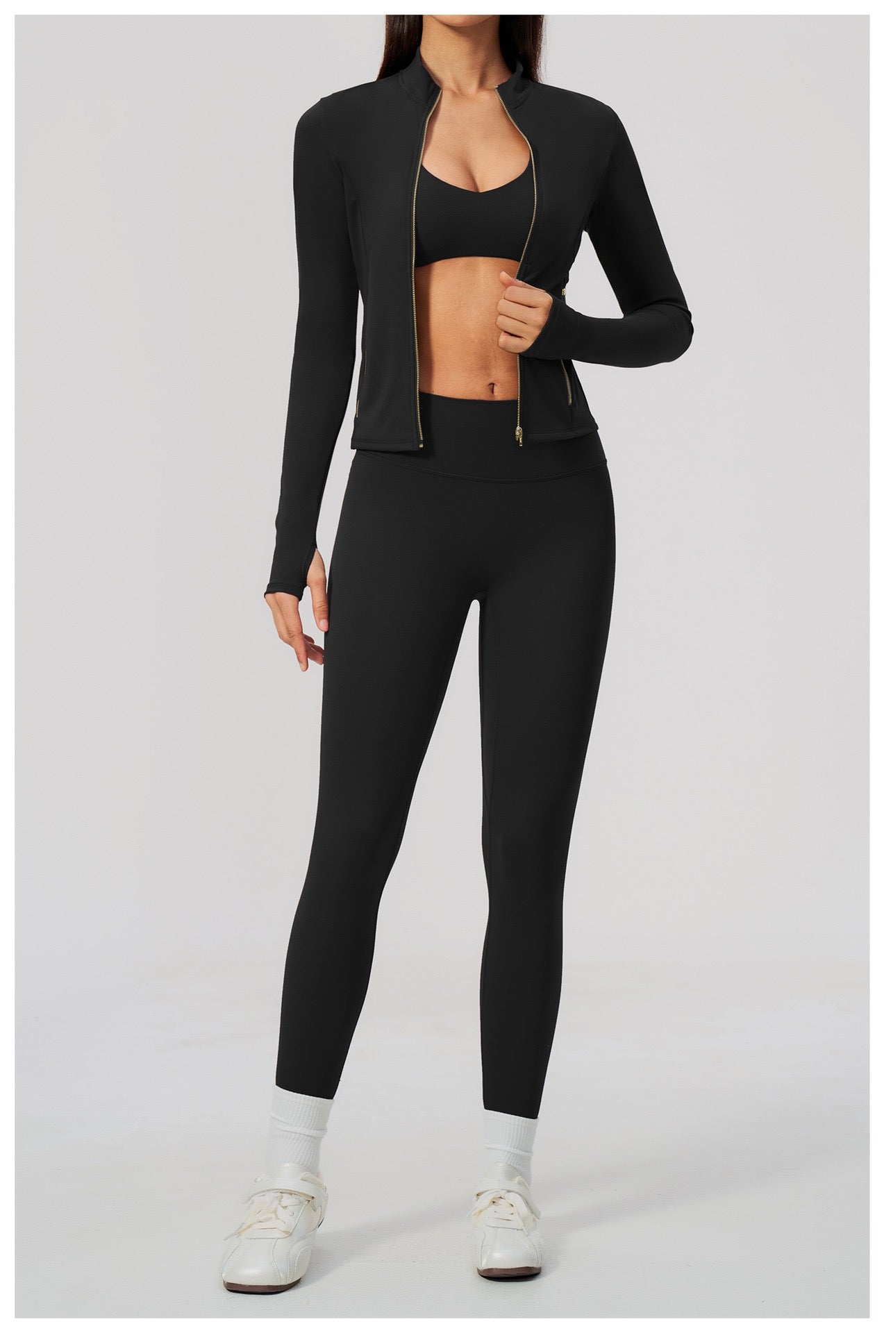 Three-Piece Fitness Set — Sports Jacket, Top & Leggings
