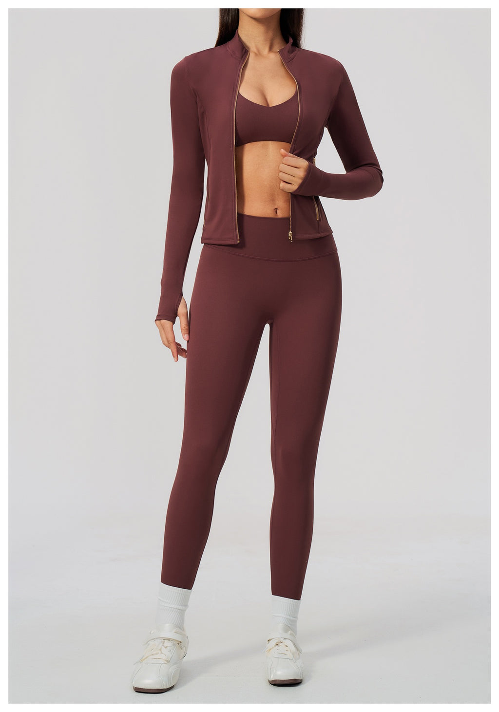 Three-Piece Fitness Set — Sports Jacket, Top & Leggings