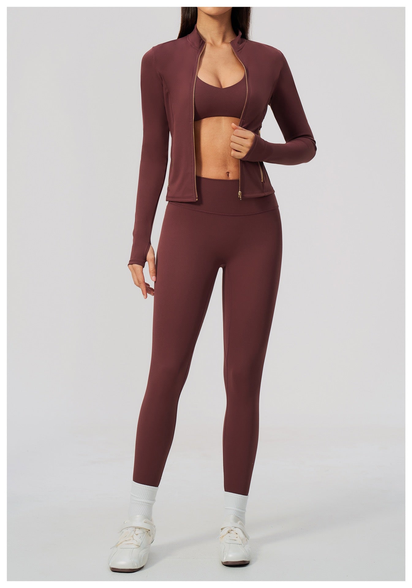 Three-Piece Fitness Set — Sports Jacket, Top & Leggings