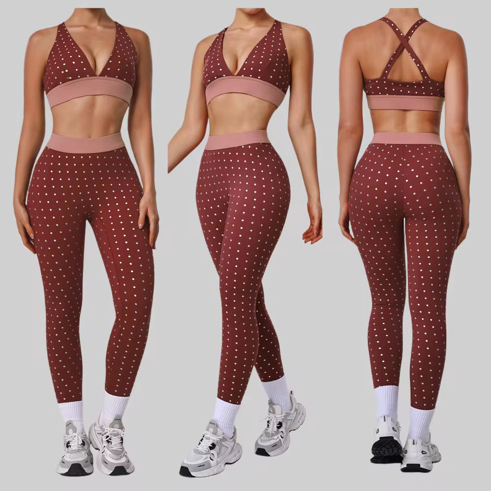 Polka Dot Print Two-Piece Yoga Outfit