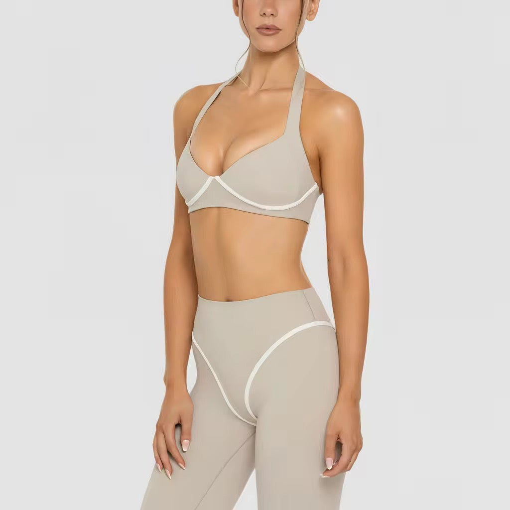 Women 3 piece yoga set with stand collar zipper fitness shaping cinched waist short sports long sleeve for cycling