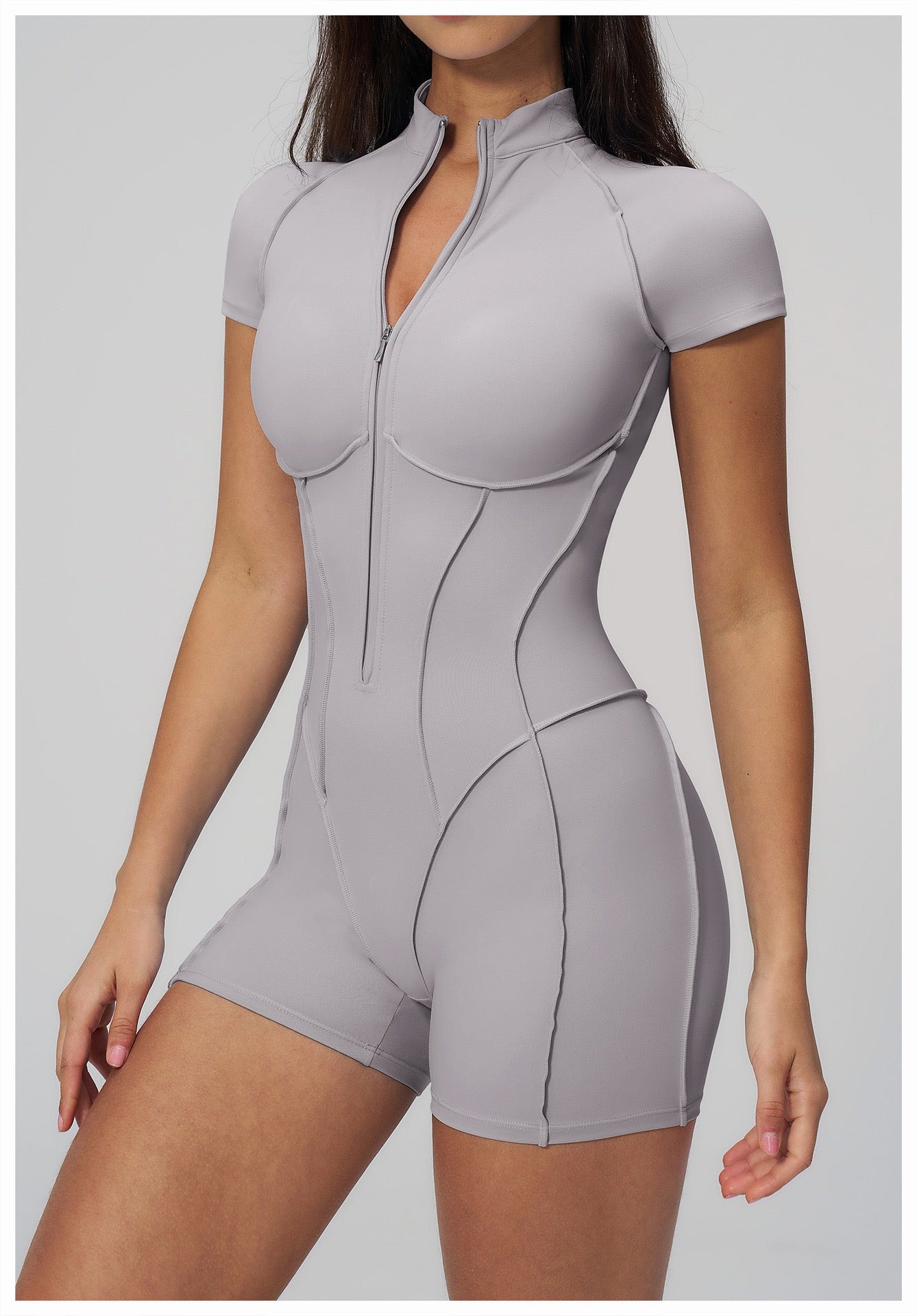Jumpsuit with Stand-Up Collar and Zipper, Suitable for Gym, Home Training, Butt-Lifting Yoga Jumpsuit