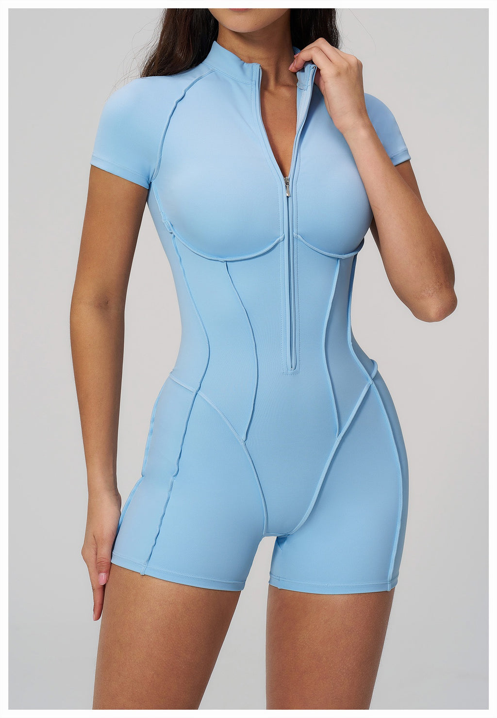 Jumpsuit with Stand-Up Collar and Zipper, Suitable for Gym, Home Training, Butt-Lifting Yoga Jumpsuit