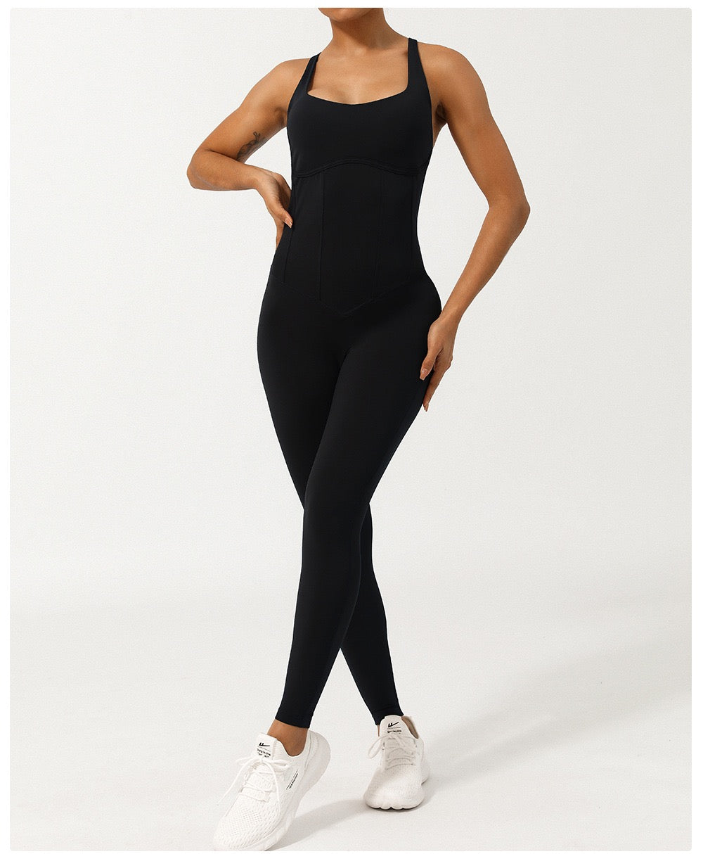 Elastic Tight Yoga Fishbone One-Piece Suit with Adjustable Shoulder Straps and Figure-Controlling Yoga Clothes