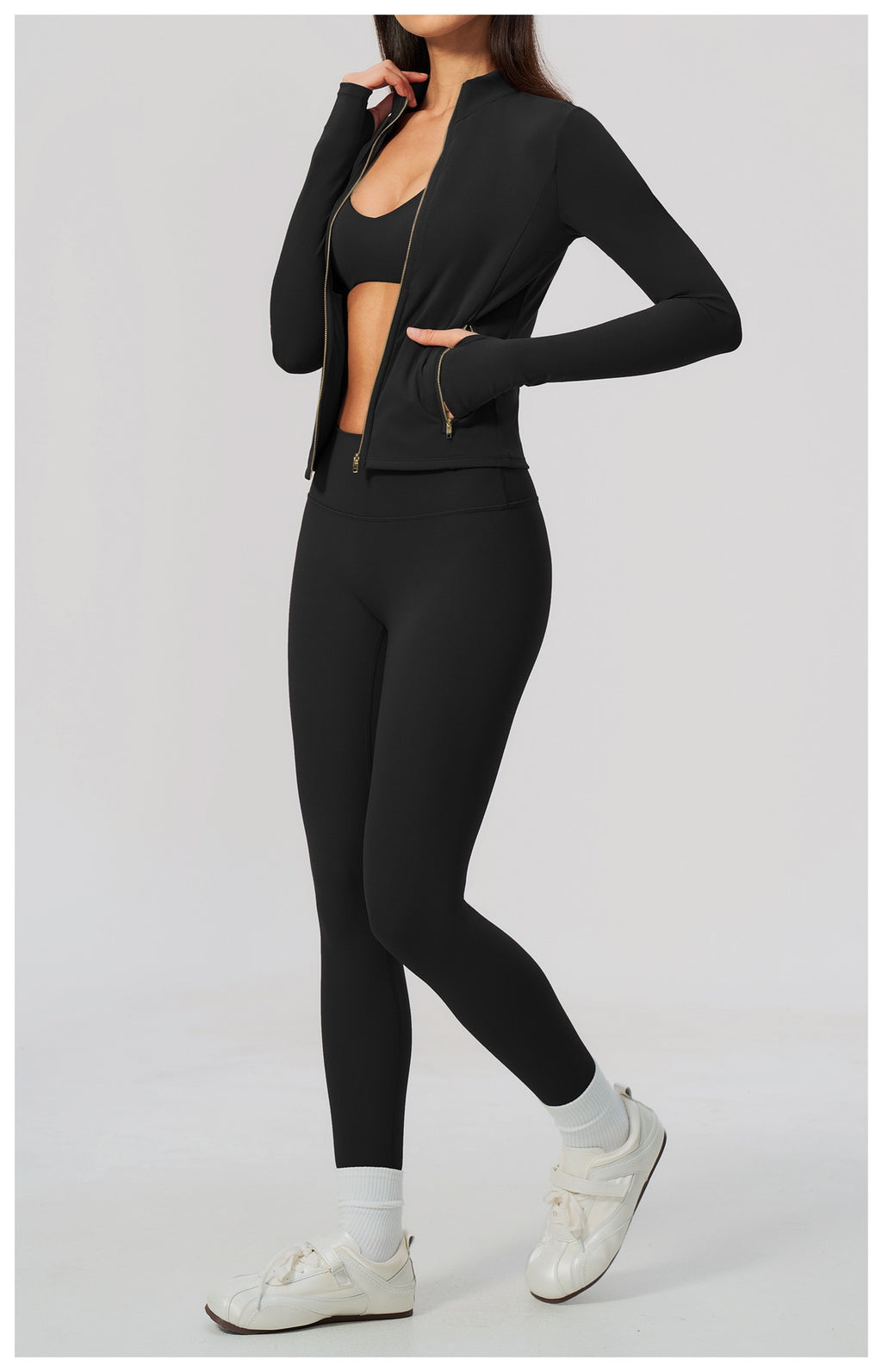 Three-Piece Fitness Set — Sports Jacket, Top & Leggings