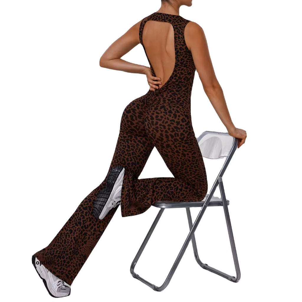Leopard Print Butt-Lifting Backless Jumpsuit
