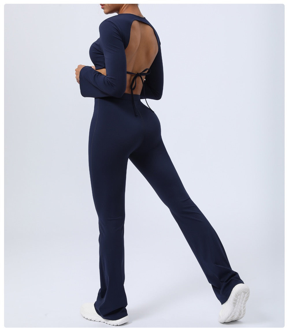 Backless Fitness Suit Two-piece Flared Pants