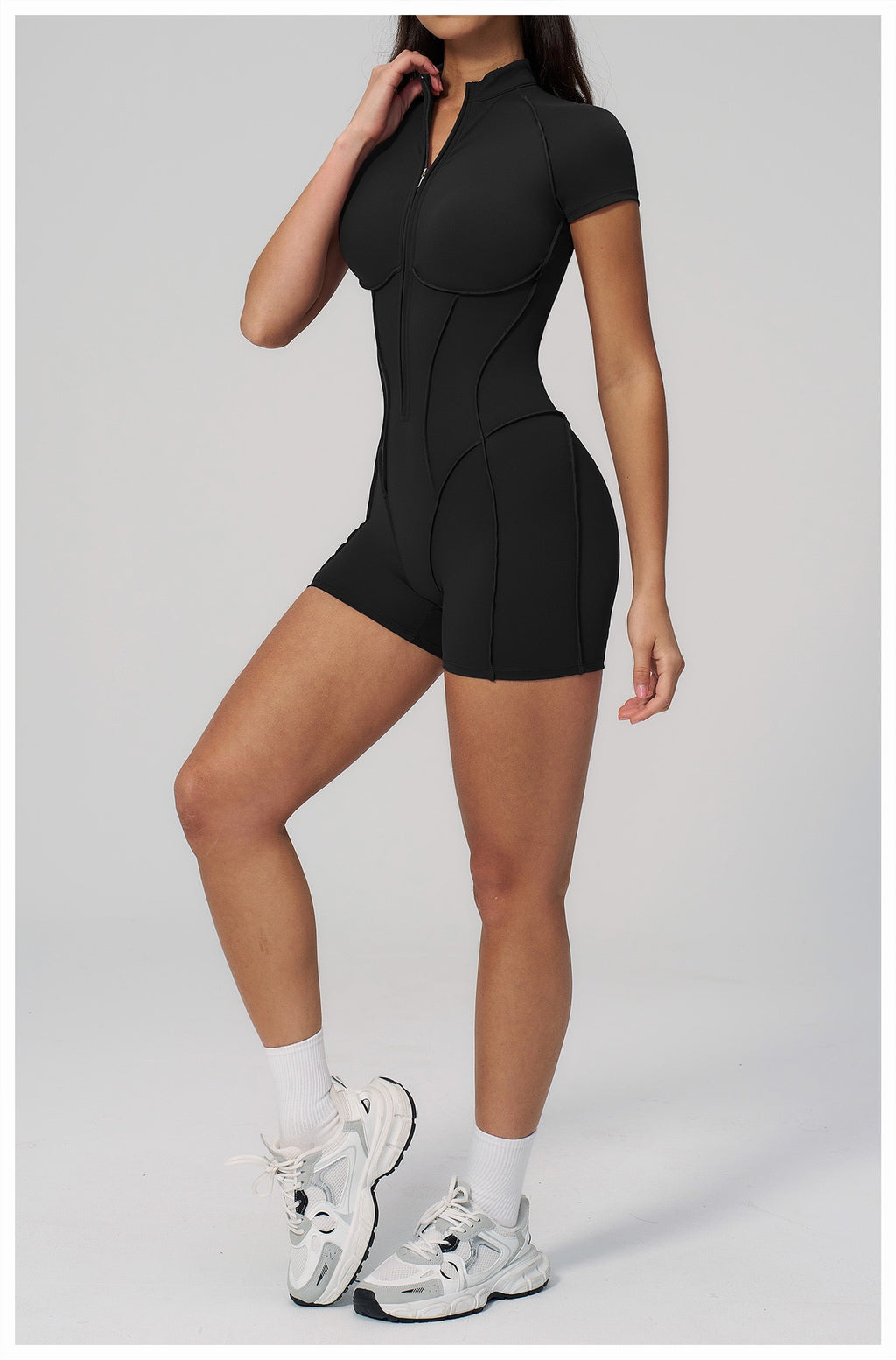 Jumpsuit with Stand-Up Collar and Zipper, Suitable for Gym, Home Training, Butt-Lifting Yoga Jumpsuit