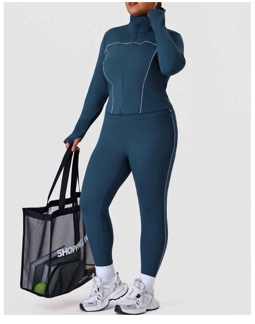 Plus Size Zip-Up Jacket & Sweatpants Set