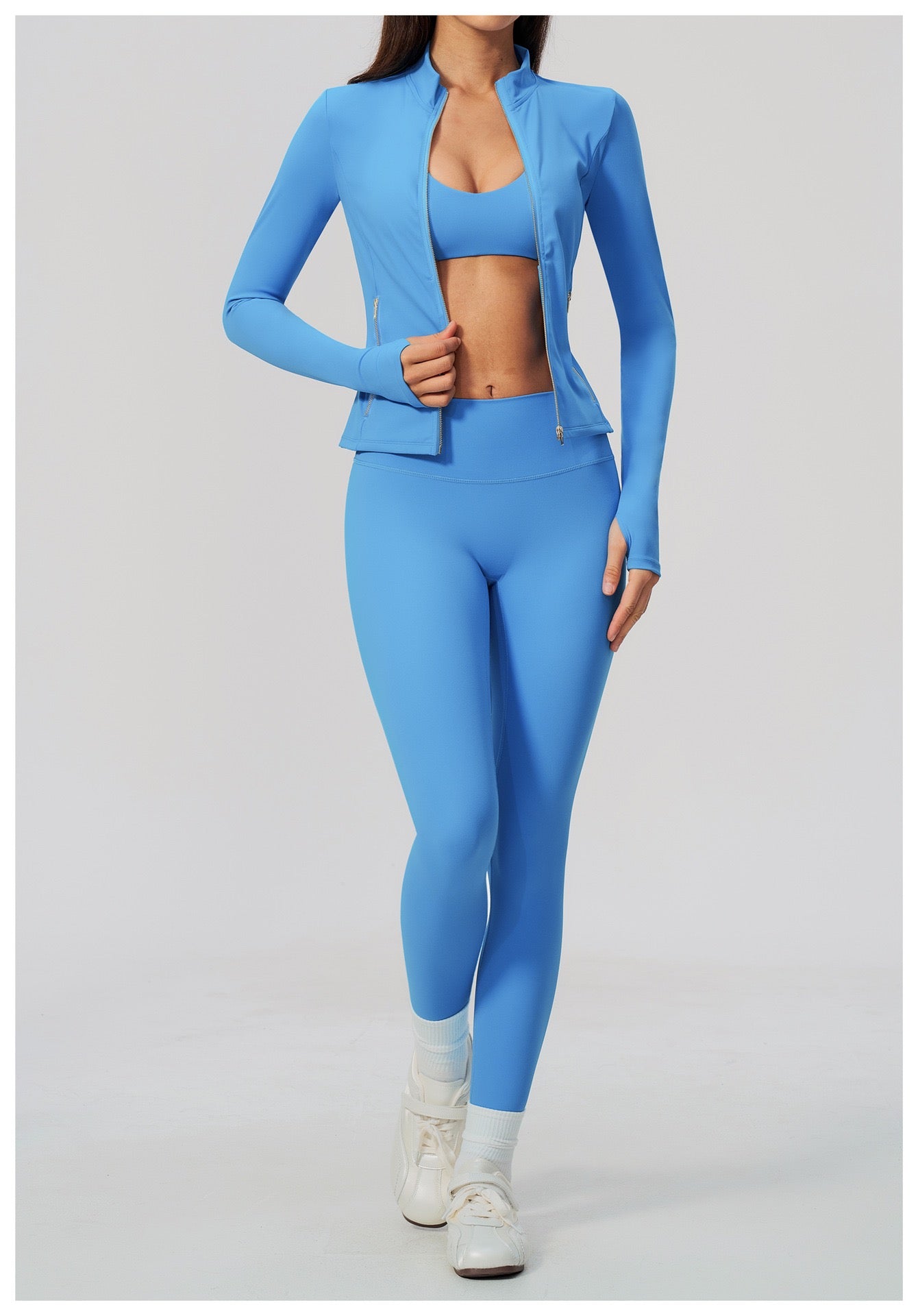Three-Piece Fitness Set — Sports Jacket, Top & Leggings