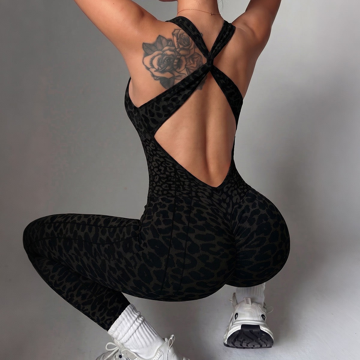 Leopard Print Cross-Strap Jumpsuit