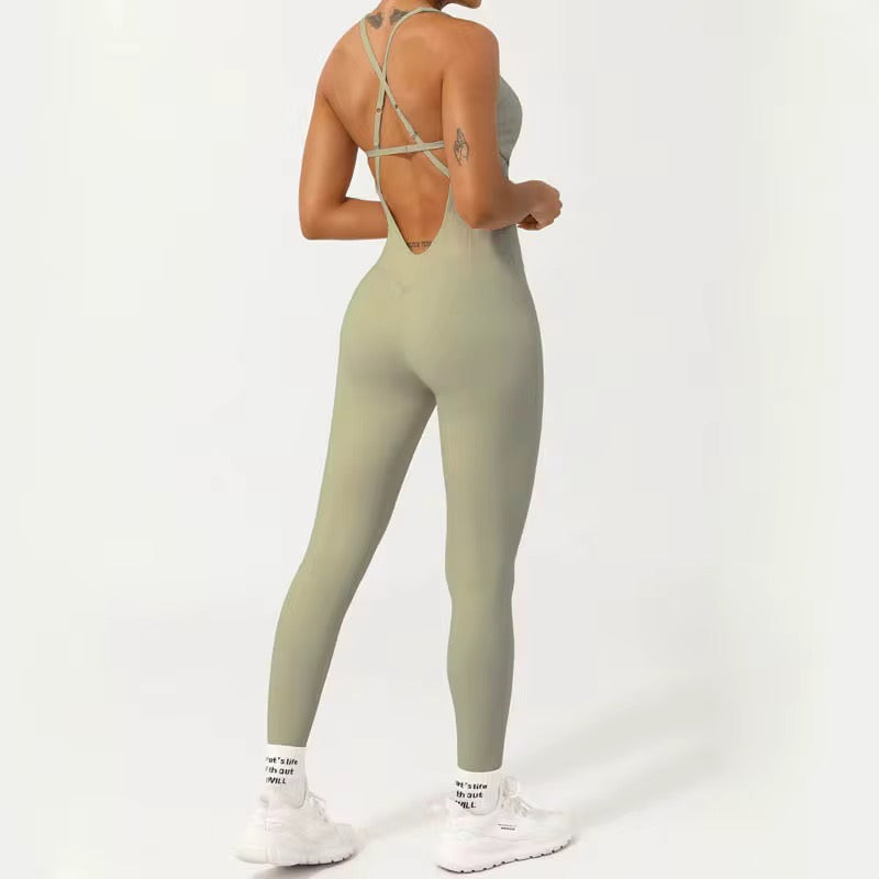 Elastic Tight Yoga Fishbone One-Piece Suit with Adjustable Shoulder Straps and Figure-Controlling Yoga Clothes