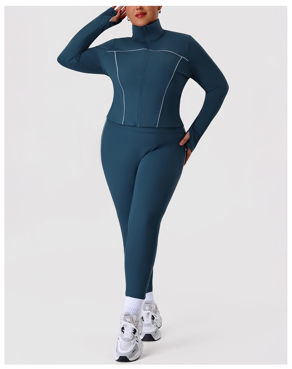 Plus Size Zip-Up Jacket & Sweatpants Set