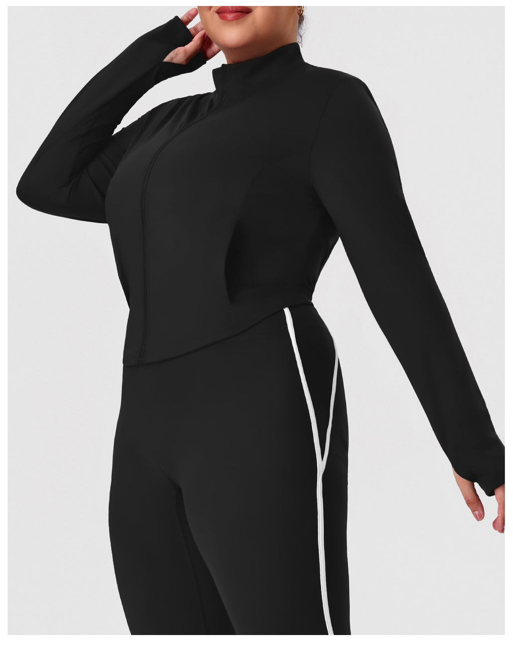 Plus Size Yoga Set — Stand Collar Jacket & Cropped Pants