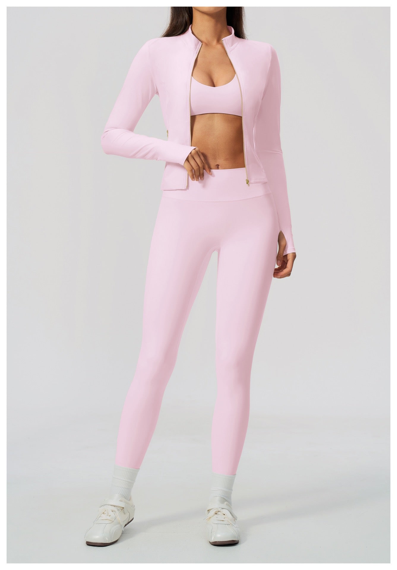 Three-Piece Fitness Set — Sports Jacket, Top & Leggings