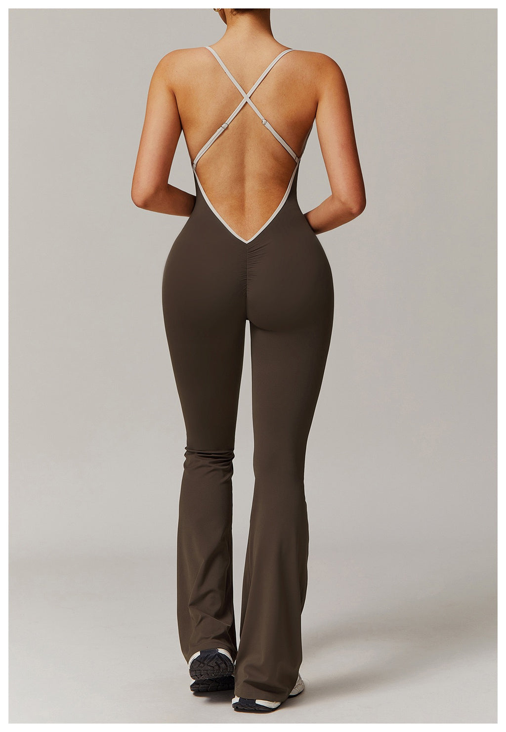 Cross-Back Flared Yoga Jumpsuit