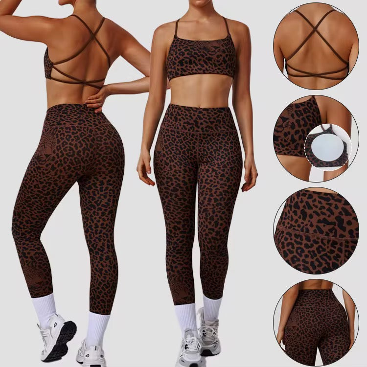 Leopard Print Tight-Fitting Yoga Set for Women