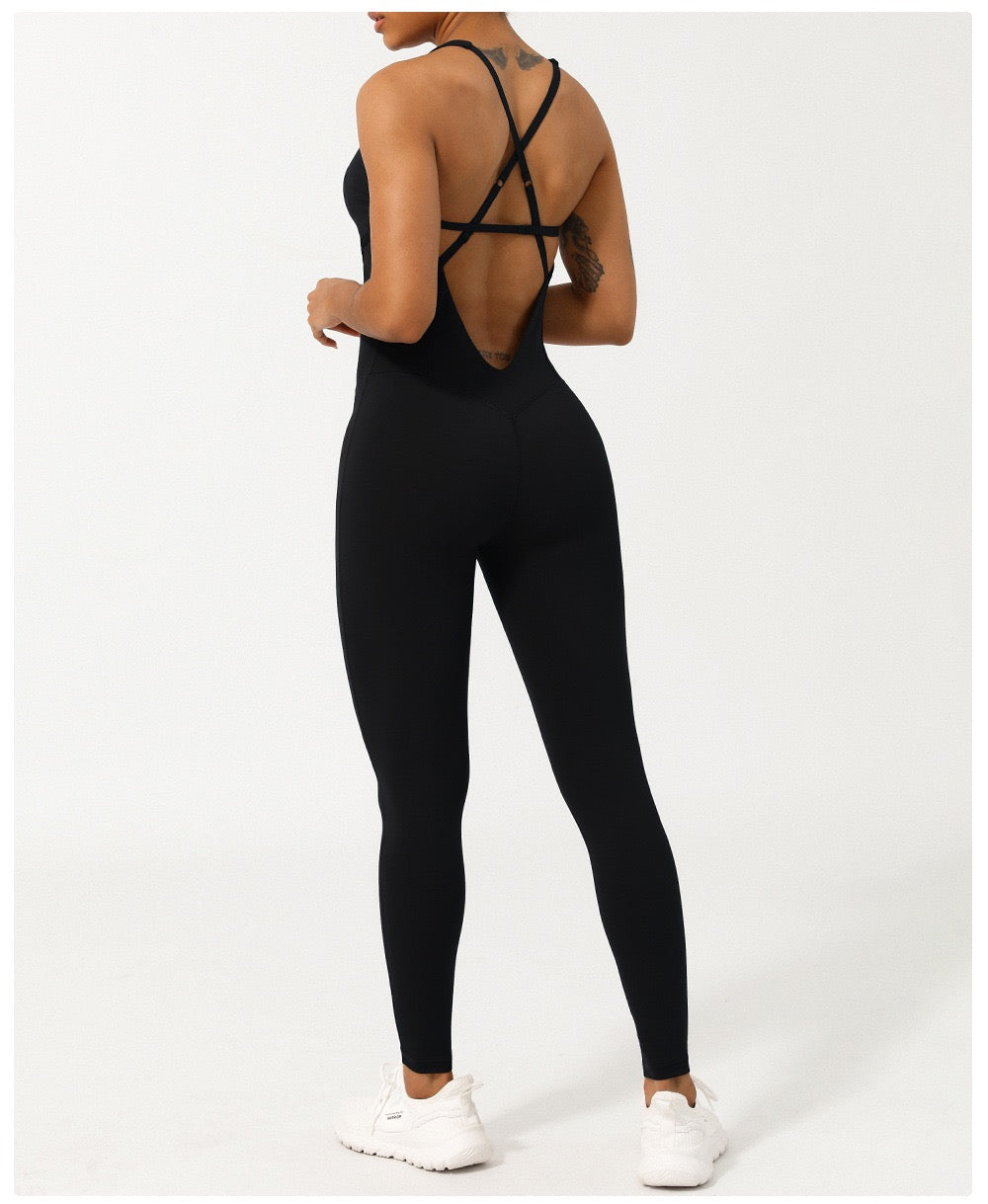 Elastic Tight Yoga Fishbone One-Piece Suit with Adjustable Shoulder Straps and Figure-Controlling Yoga Clothes