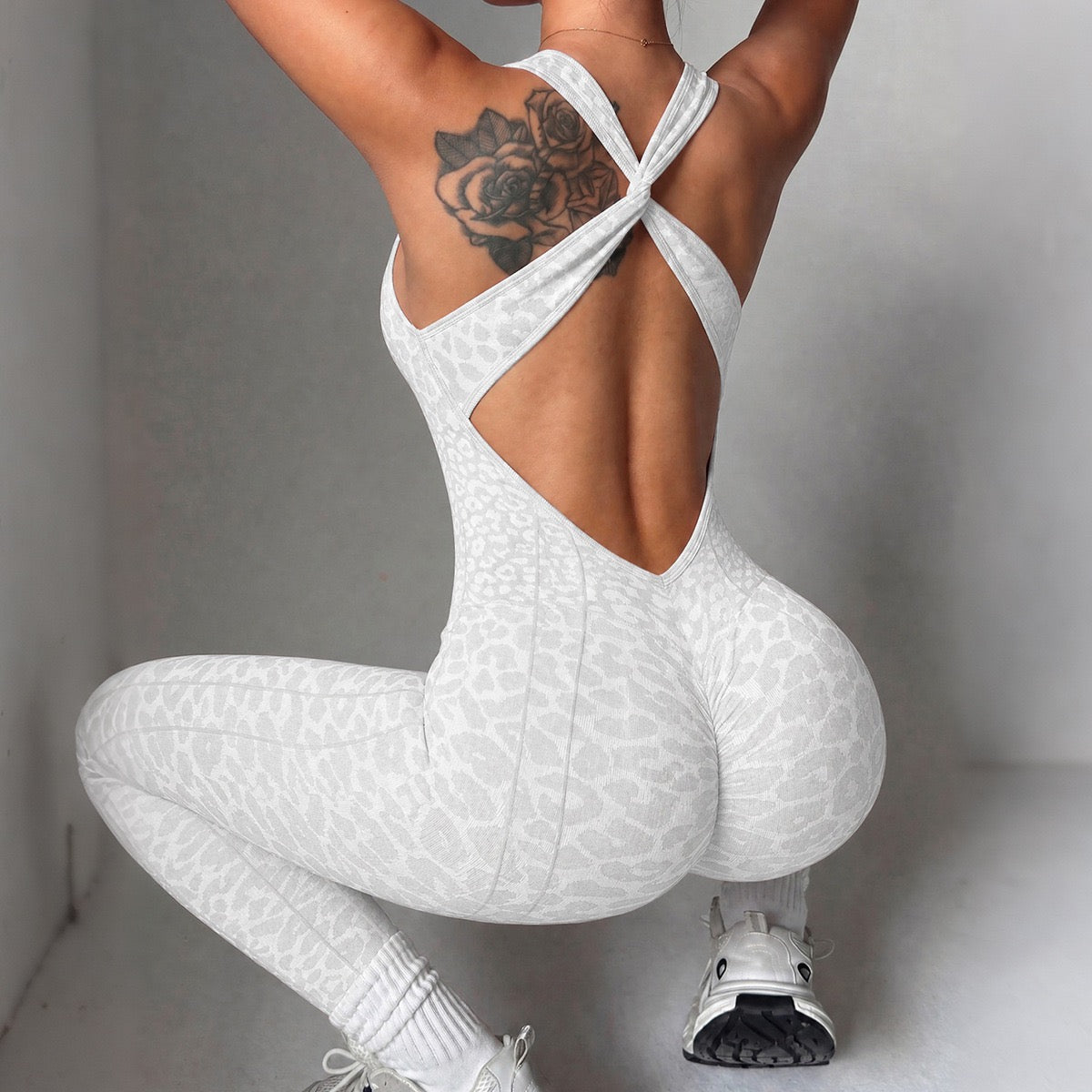 Leopard Print Cross-Strap Jumpsuit