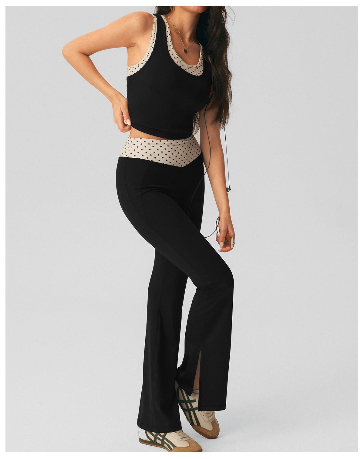 Polka Dot-Flare Pants Set
