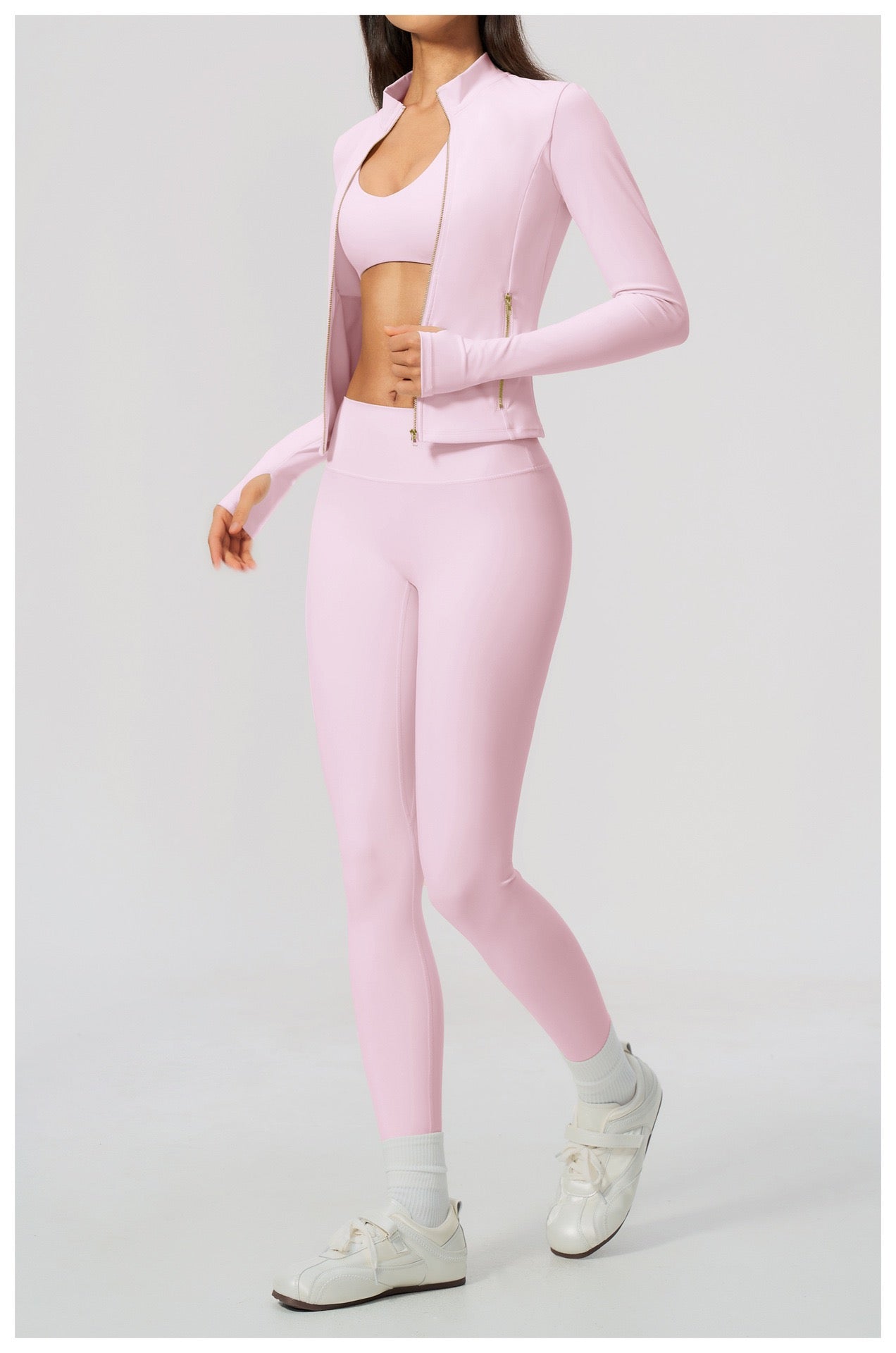Three-Piece Fitness Set — Sports Jacket, Top & Leggings
