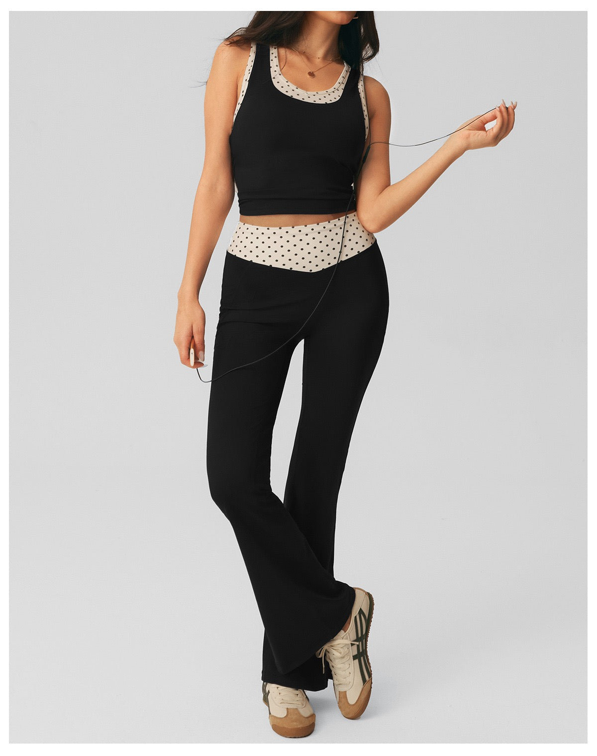 Polka Dot-Flare Pants Set