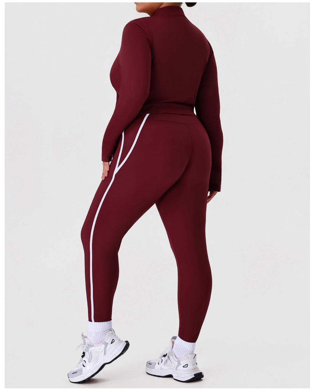 Plus Size Yoga Set — Stand Collar Jacket & Cropped Pants
