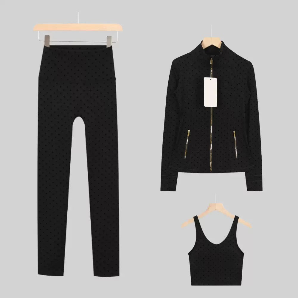 Polka-Dot Legging & Stand-Collar Jacket Set