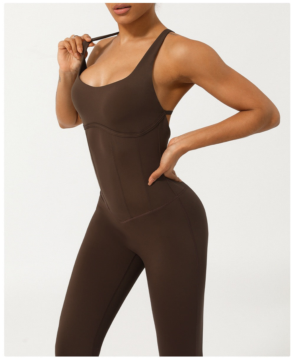 Elastic Tight Yoga Fishbone One-Piece Suit with Adjustable Shoulder Straps and Figure-Controlling Yoga Clothes