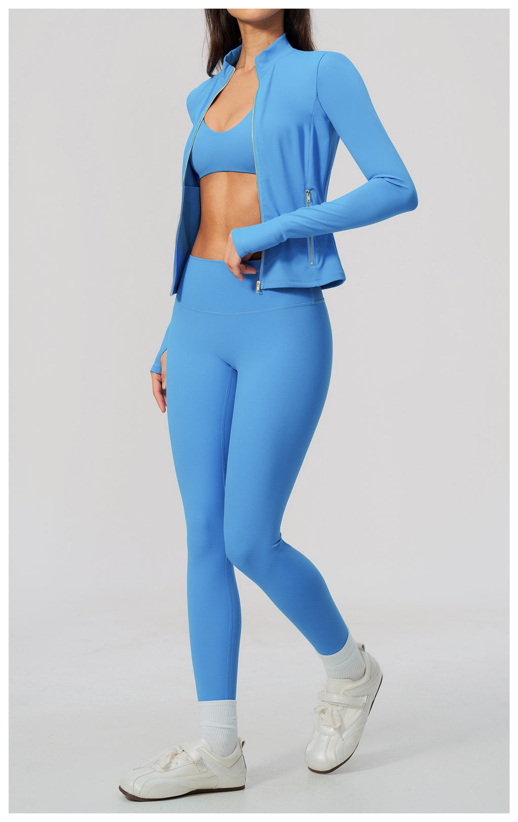 Three-Piece Fitness Set — Sports Jacket, Top & Leggings