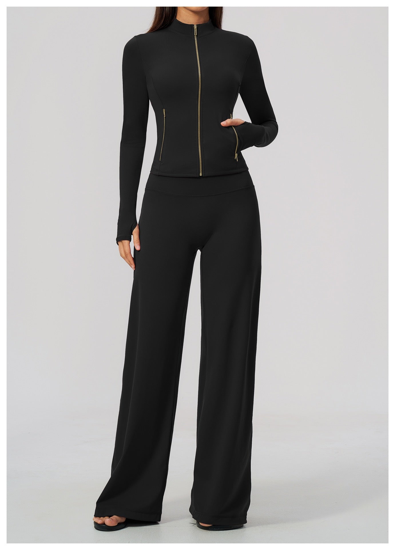 High-Waist Zip Jacket & Micro Fitness Pants — Yoga Set