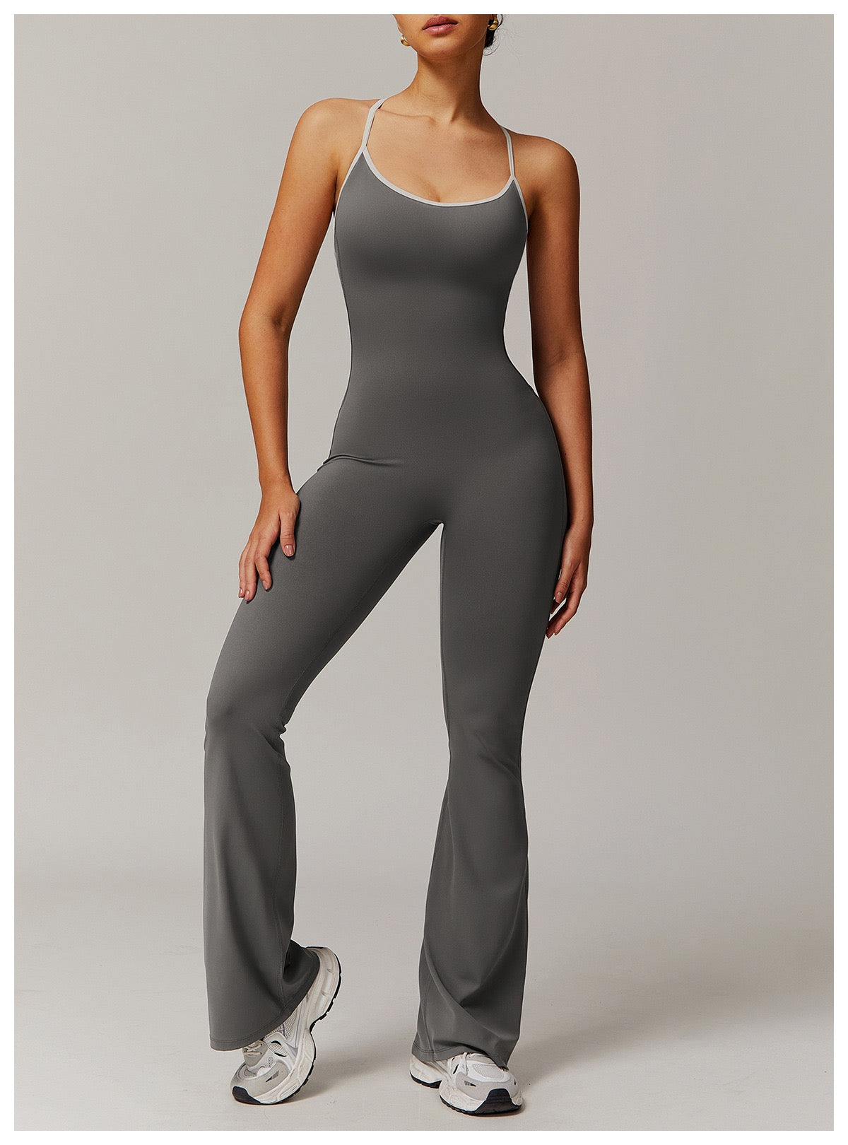 Cross-Back Flared Yoga Jumpsuit