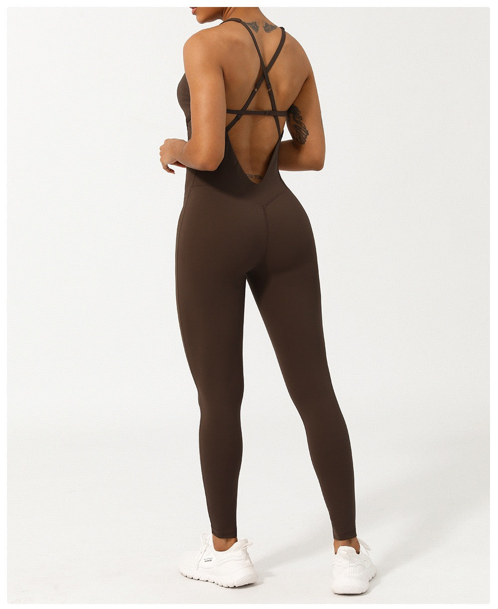 Elastic Tight Yoga Fishbone One-Piece Suit with Adjustable Shoulder Straps and Figure-Controlling Yoga Clothes