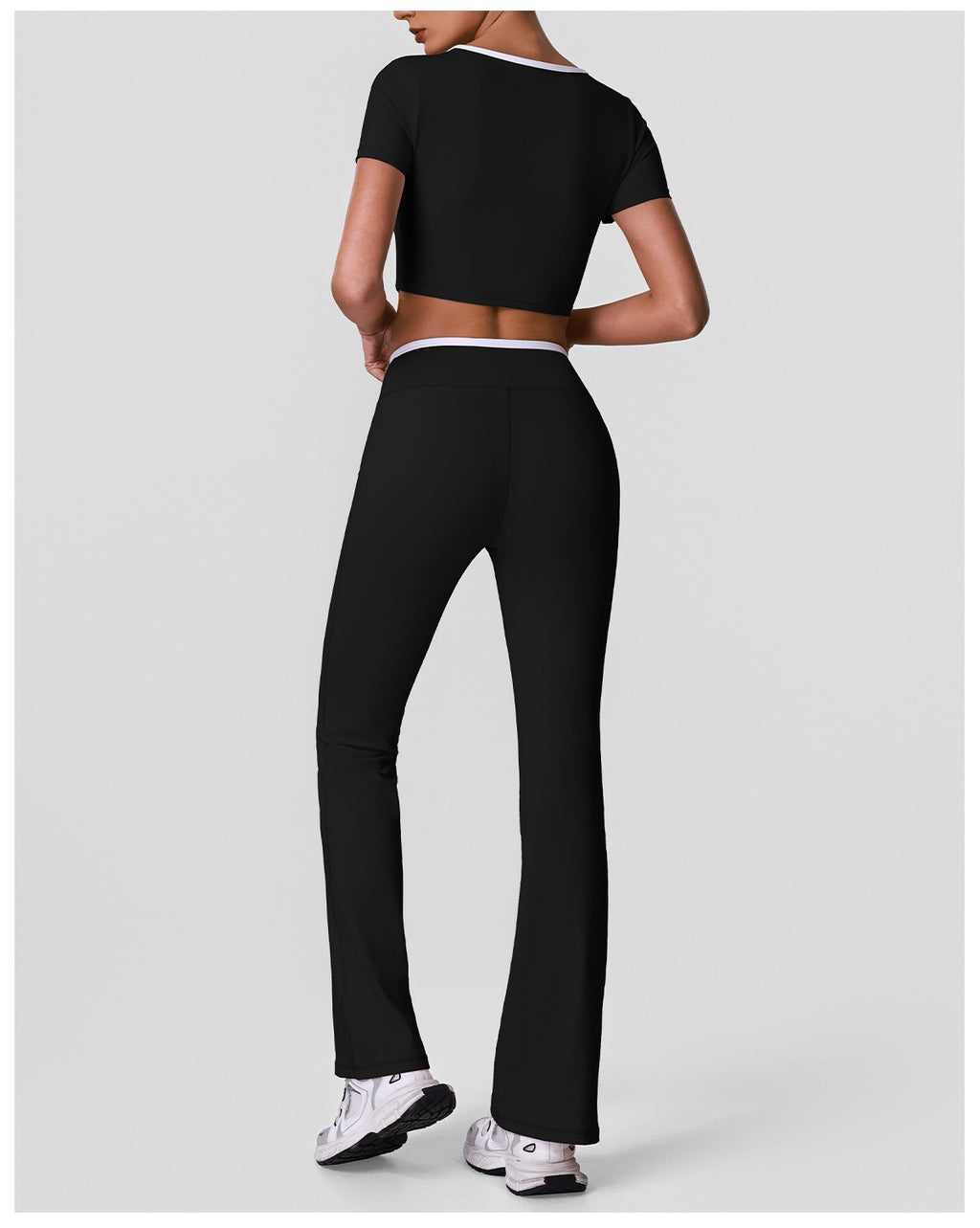 Sports Set with Padded Top, Color-Blocked Fitness Short-Sleeve Yoga Pants.