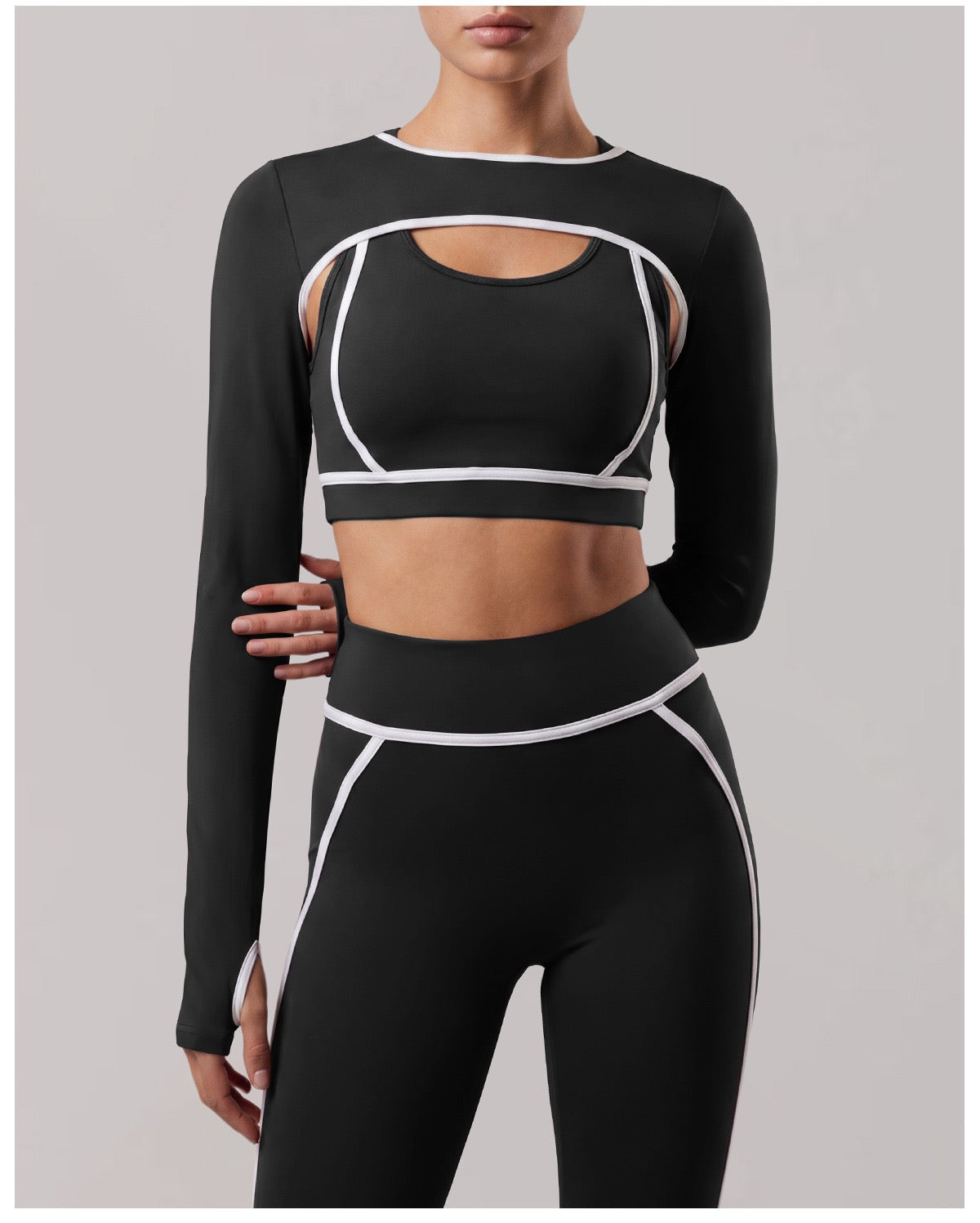 Nude 3 piece sport yoga suit women's high end shoulder top shockproof bra running tight sets