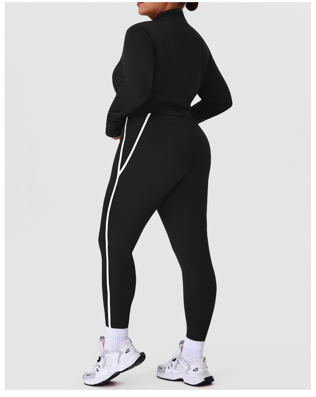 Plus Size Yoga Set — Stand Collar Jacket & Cropped Pants