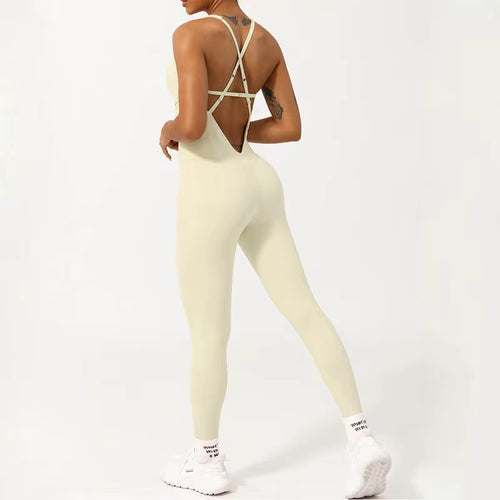 Elastic Tight Yoga Fishbone One-Piece Suit with Adjustable Shoulder Straps and Figure-Controlling Yoga Clothes