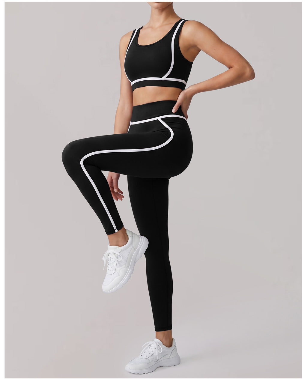 Nude 3 piece sport yoga suit women's high end shoulder top shockproof bra running tight sets