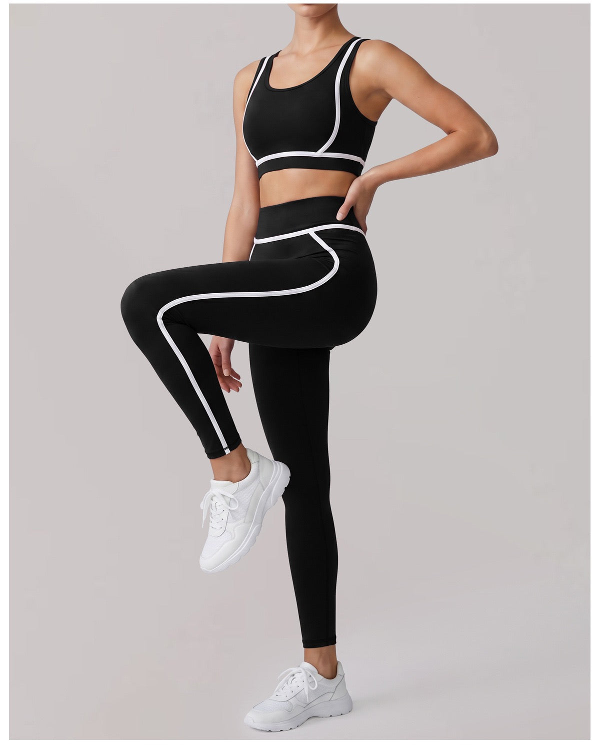 Nude 3 piece sport yoga suit women's high end shoulder top shockproof bra running tight sets
